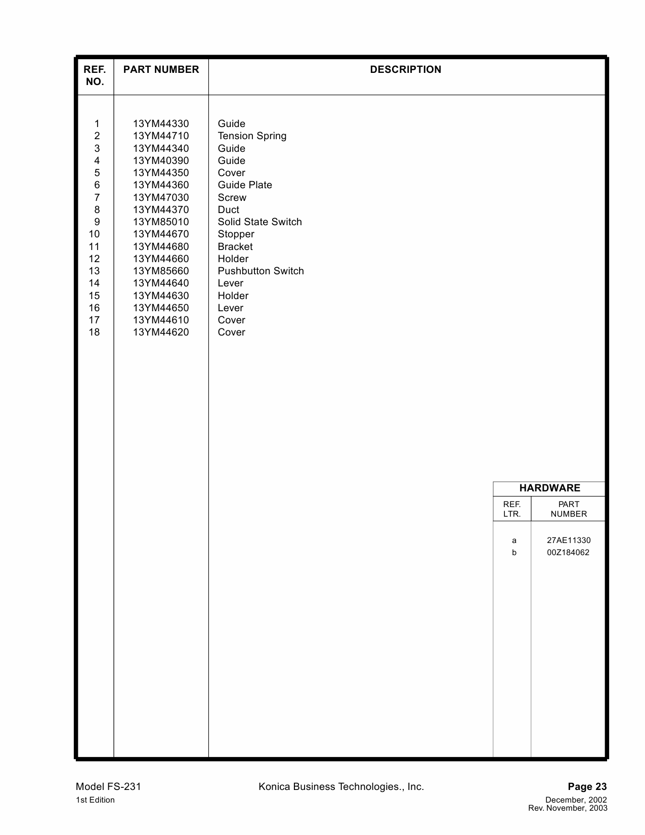 Konica-Minolta Options FS-231 Parts Manual-5